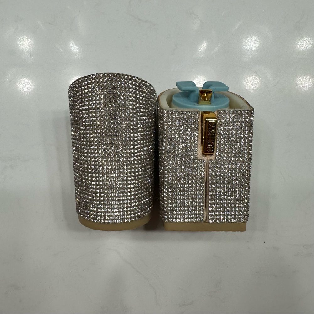 Pashion Footwear - 4” Sand Rhinestone Block Heels - Size 9-11